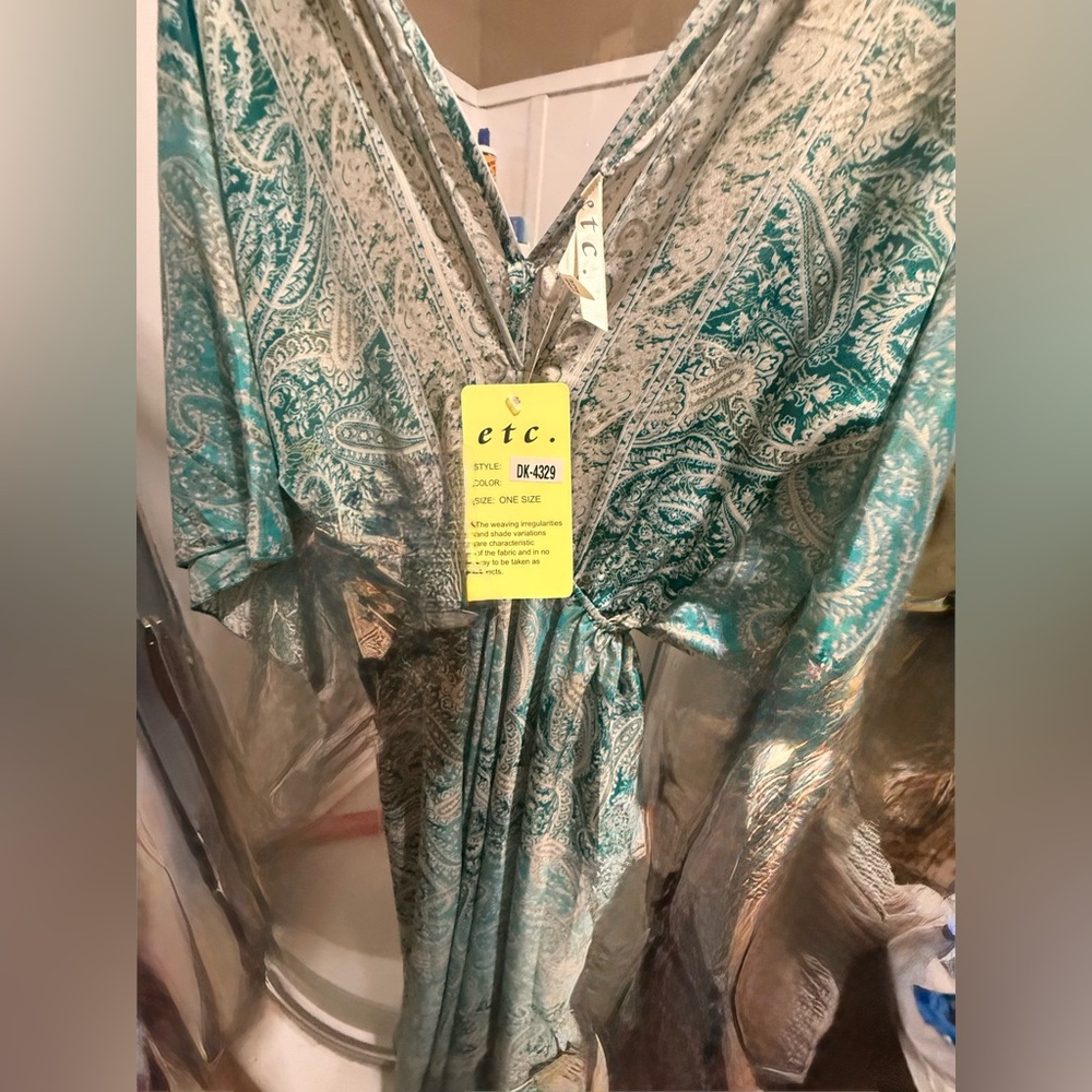 ETC Lazy Daisy Teal and White Paisley V-Neck Dress - Picture 6 of 7